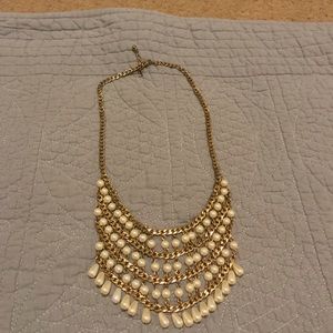 Pearl and Gold Pearl Bib Statement Necklace